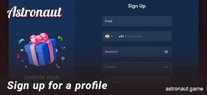 Create a new account at the casino to play Astronaut